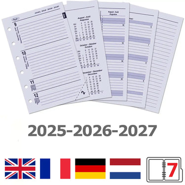 6336-25-26-27 125 x 80 mm Pocket Planner Filler Weekly Complete Set EN FR DE 2025 2026 2027